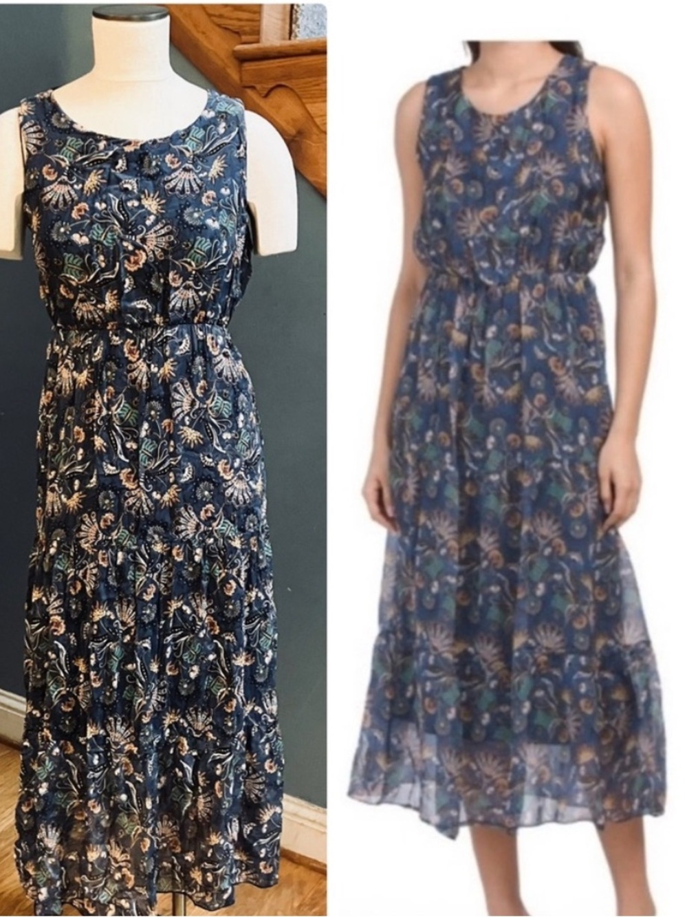 LARA G Navy Floral Sleeveless Tiered Maxi Dress